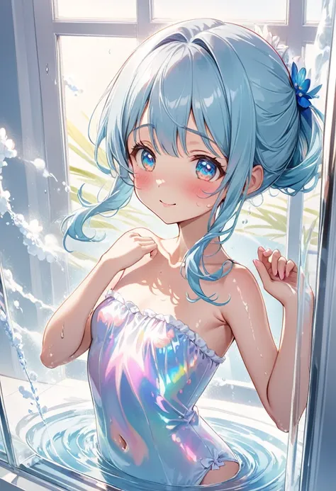 asterpiece, best quality, extremely detailed, (illustration, official art:1.1), 1 girl ,(((( light blue hair)))), , ((iridescent...