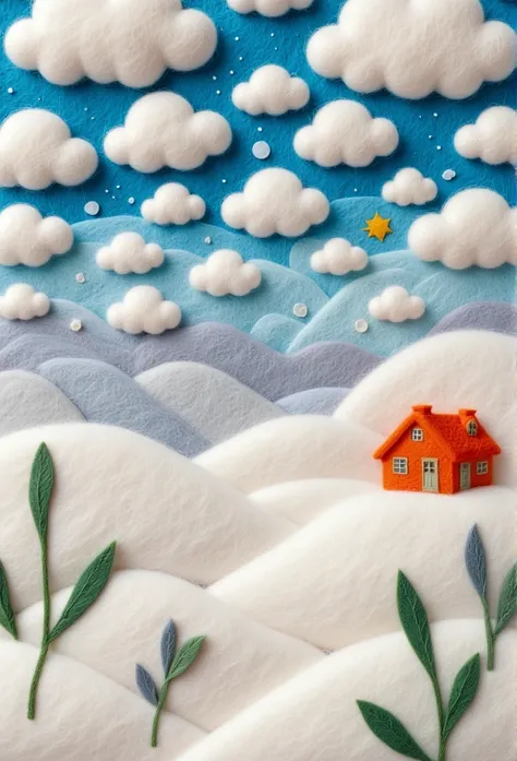 A delicate felt painting：winter，snow
