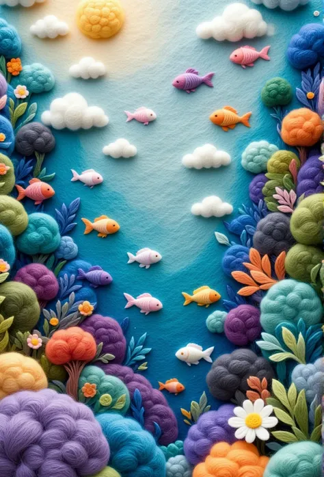 a delicate felt painting：underwater world