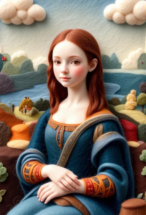 a delicate felt painting：da vinci，mona lisa&#39;s smile