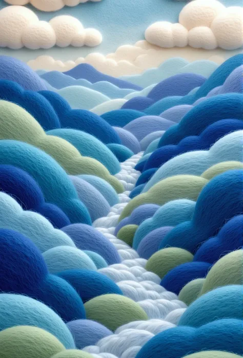 A delicate felt painting：A Thousand Miles of Rivers and Mountains，blue
