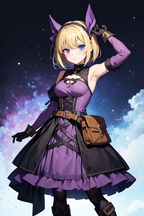 Anime Art、Full body portrait、Characters of the early modern period、Background blank、A female pilot standing upright, about 160cm tall, about 1, wearing a light purple gothic lolita dress、Wears goggles on his forehead、She is wearing black tights that cover ...