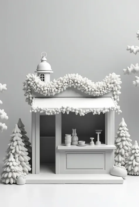 A model of a Christmas market sales booth,monotone,Three-dimensional and simple,Christmas decorations on the roof