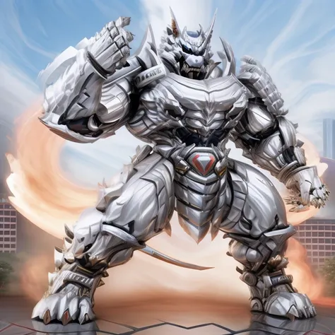 silver samurai.
- masterpiece. best quality. full body. 1boy.
- armor suit. (full armor. cyborg. science fiction. combat helmet) 
- dominating silver samurai. silver samurai is over 1000 meters long. focus GIANT mechanical Muscular silver samurai is trampl...