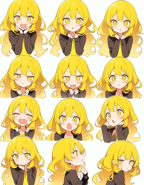 yellow wavy girl hair in all directions face poses