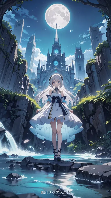 anime girl walking near a cliff, beautiful fantasy anime, high detailed official art, silver-haired god, shadowverse style, anim...