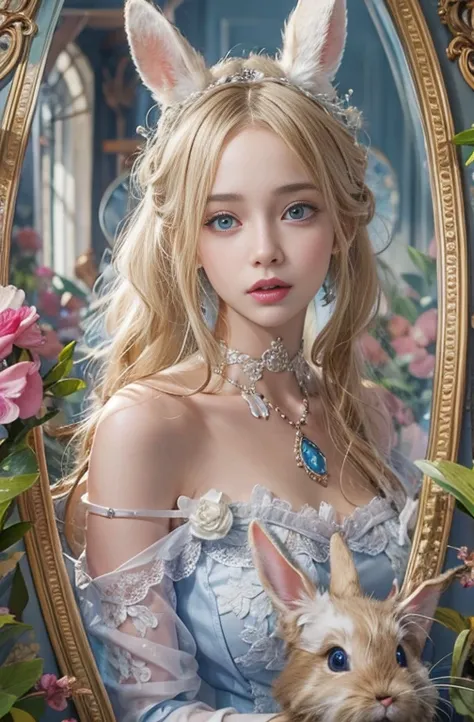 masterpiece: 1.2, Portraiture, Best Quality), Realistic, (live-action, Intricate details, Written boundary depth), Best Quality, masterpieceAttention to detail, semi-Realistic, In the city , blue eyes, blonde、 Slim figure、bare shoulders、Antique Bunny Girl、...