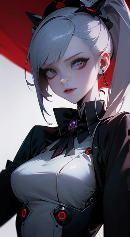 cybernetic female vampire,female vampire robot butler, metal mechanical face，mechanical joint，Female robot wearing a housekeeper&#39;s uniform,female robot housekeeper、Responsible for various household chores and handling of the fireplace.，sofa，victorian s...