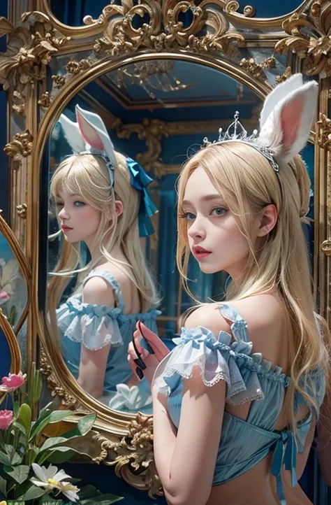 masterpiece: 1.2, Portraiture, Best Quality), Realistic, (live-action, Intricate details, Written boundary depth), Best Quality, masterpieceAttention to detail, semi-Realistic, In the city , blue eyes, blonde、 Slim figure、bare shoulders、Antique Bunny Girl、...