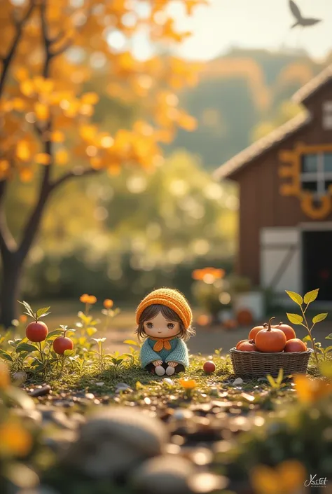 Miniature Landscape，Chinese Solar Terms、Autumnal Equinox、autumn、Fallen Leaves、Cozy sweater、golden sunshine、Fresh air、Harvest Festival、Shades of orange、Country Barn、scarecrow、Apple picking、Fresh dark green、Bright background、Clear background trend、Clear outl...