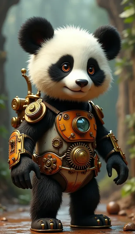 Whimsical Steampunk Panda with ADHD, Complex gears and mechanisms, Copper and brass accents, Vibrant colors, Fantasy elements, Detailed portrait, Dramatic lighting, Unreal atmosphere, Digital Art, Cinematic composition, hyperdetailed, Art Station, Concept ...