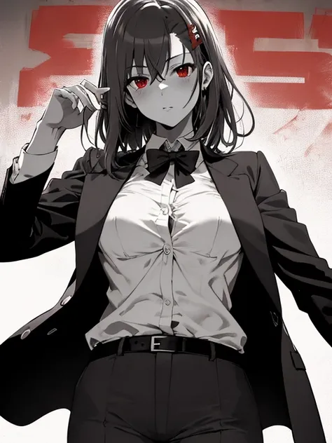 Mafia boss, Black Suit, cigar, (Misaka Mikoto), UHD, retina, masterpiece, accurate, anatomically correct, textured skin, super detail, high details, high quality, best quality, highres, 8k