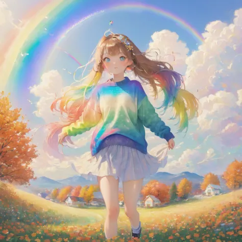 Blurred Expression、Blurred boundaries、Girl、Autumn sweaters、room、indirect lighting、relax、Big chick５Animals、Sky with a rainbow in the background、