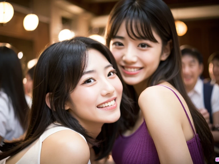 Beautiful Japanese women having fun at a class reunion, nsfw, masterpiece, best quality, detailed, long eyelashes, perfectly shaped lips, high quality, photorealistic, upper body