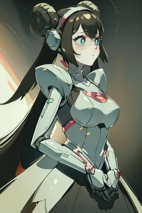 (masterpiece),(Best quality),(Very detailed),(Best illustration),(The best shadow),(Its absurd),(Detailed background),(So beautiful), 16k, 8k, 4K,(The best shadow),Robotization,female ,big breasts,Robot Joint ,Metal skin,Black robot suit,Long hair,Black su...