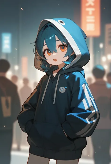 Score_9,Score_8_Excellent,Score_7_Excellent,One Girl,Alone,Hooded Chibi,bangs,standing,whole body,Open your mouth,In-person audience,hoodie,Long sleeve,Hair between the eyes,The sleeves are longer than the younger generation&#39;s.,White background,Red eye...