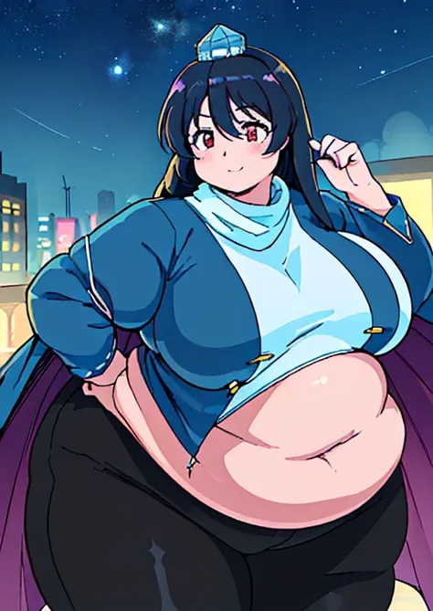 ((best quality, 4k, 8k, anime girl, masterpiece)), ((((beautiful extremely detailed face)))), ((beautiful eyes)), ((hard skin)), cinematic lighting, ((perfect anatomy)), (((chubby, SSBBW, tall, small face, big belly, (round belly), (((extremely wide waist,...