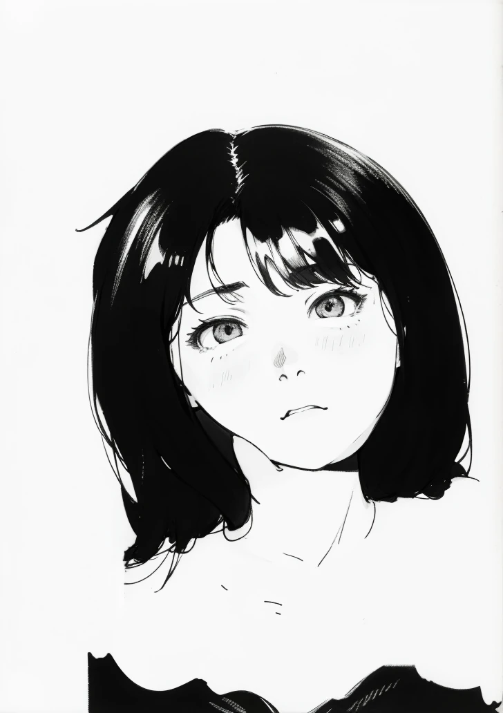 Black and white drawing of a girl with long hair, Detailed manga style, Manga style, Ink Manga, Ishida Sui Art Manga, Strong line drawing, Kentaro Miura&#39;s manga style, His cartoon portrait, In manga style, Realistic Manga, Beautiful line art, Junji Ito...