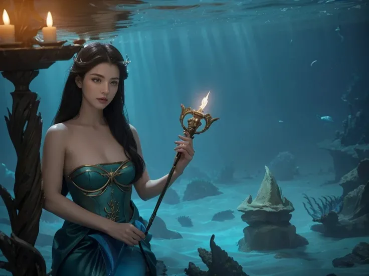 cinematic，Mermaid uses magic wand to create invincible tornado to defeat witch。((Finger frame)), (Best quality:1.3), (High Resolution 1.3), (Clear 1.3), (8K:1.3)(((Remove excess fingers and toes))),[Medium shot][Underwater][Artifact][fantasy][camera][direc...