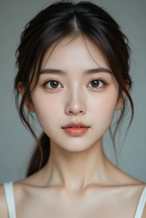 (masterpiece, Best Quality:1.2), One girl, Alone, cute, Great face and eyes, (Highly detailed beautiful face), (Ultra Realistic), bangs, Brown eyes, (Highly detailed eyes, Highly detailed hair, Highly detailed face, Very detailed full lips), (White sleevel...