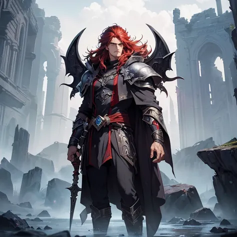 Masterpiece, fantasy art, epic high fantasy genre, HD, high resolution, high quality, best quality. "Warcraft aesthetic".
{{(A 5000-years-old wanderer:(handsome features. fair skin. Very long crimson-reddish hair. Lifeless Purple colored eyes. Crimson-red ...