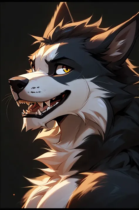 close up, bust pov, furry, anthro, were-border collie, were creature, werewolf and border collie crossed, fluffy border collie e...