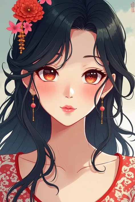 asian woman, ilustration, in the style of anime aesthetic, hand-painted details --ar 73:128 --stylize 750