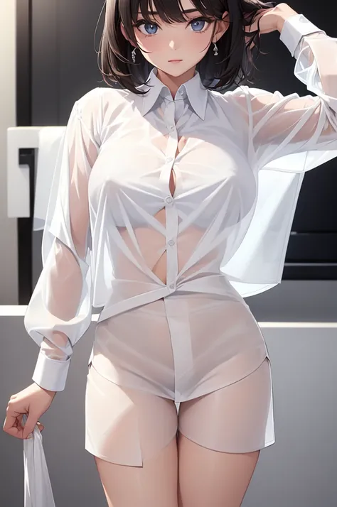 (see-through white shirt:1.5), nipples under white shirt