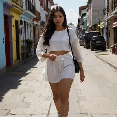 Young person of Peruvian descent walking