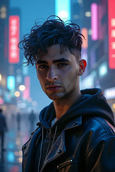 Change the background of the handsome cyberpunk boy,8k , Very realistic