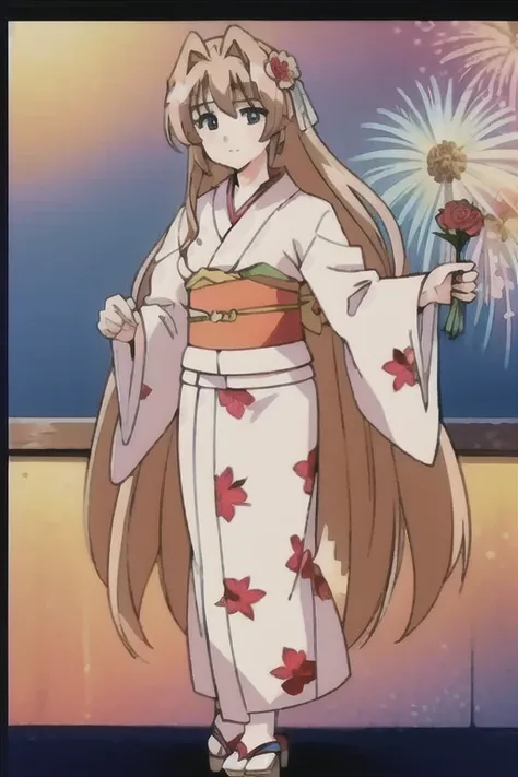 (((Best quality))),((Ultra-detailed)),((illustration)),((Disheveled hair)),((frilld)),(1 girl),(Solo),
1girl,aerial fireworks,blue kimono,candy apple,closed mouth,earrings,fireworks,floating hair,floral print,flower,food,full body,goldfish,hair flower,hair...