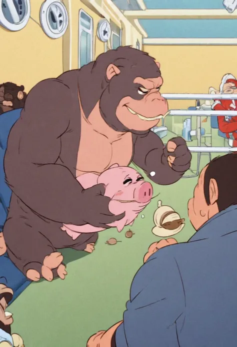 big ape pig eating snail on hospital