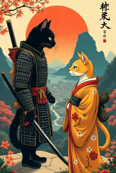 Black cat samurai looking at yellow cat geisha
Scenery japanese old mountain village
Background sugarloaf mountain and corcovado and rio de janeiro
Made in traditional tattoo drawing