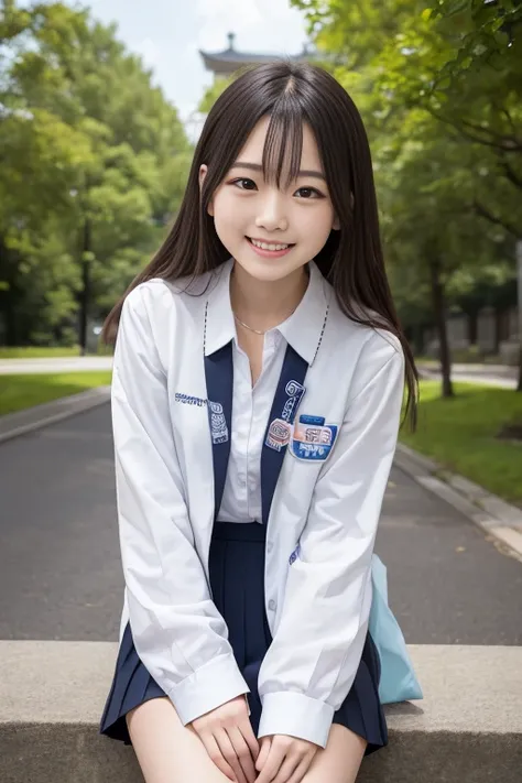 High quality masterpiece, 8k, , Japanese Girls, RAW Photos, Absurd, Winner portrait smile face, 笑face, Alone, Uniform, Summer Clothes Idol&#39;face, violet, Gardenia, Delicate girl, Long black hair, Dark Eyes, Upper body digital SLR, Observe the audience, ...