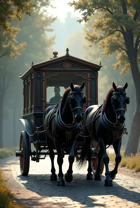 Horse drawn hearse side view