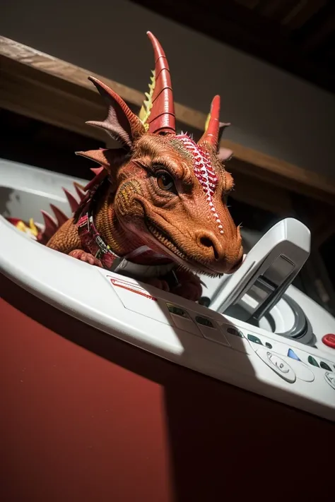 A Bolivian dragon wearing a red Christmas sweater with bells while surfing on top of a washing machine in a sea of low-end ketchup saying I am the future batman I am the future batman I AM THE FUCKING FUTURE BATMAN