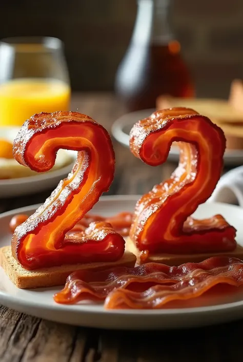 The number 22 in the form of bacon as if it were a breakfast