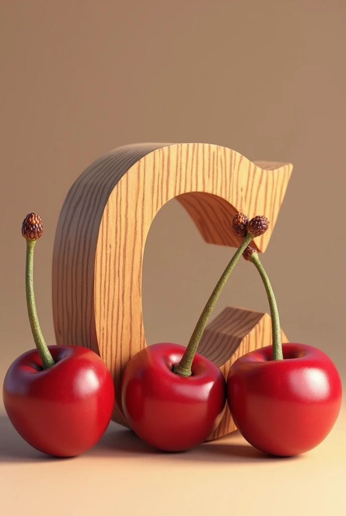 letter C made of wood next to a pile of cherries 