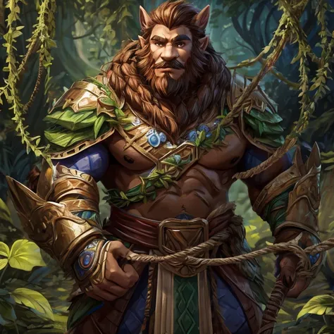 Male Dwarf Druid, Vines, Power build, Beard (brown), epic armor, Vine Whip,  