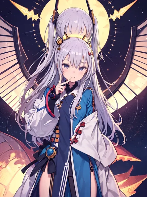 ayanami_Azure_lane,One girl,headgear,Cowboy Shot,Dragon Costume,scale,((Head is scheduled)),Finger pointing towards mouth,,A little light smile,Wink,Very detailed and sharp, Vibrant colors