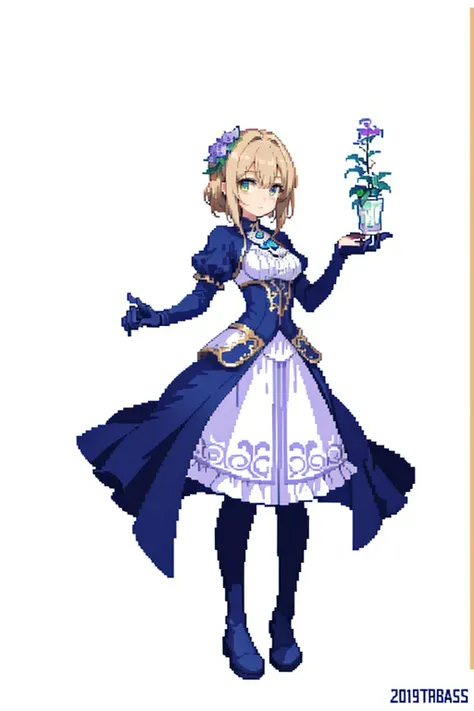 masterpiece, top quality, best quality), pixel,pixel art, 1 girl, violet evergarden, fullbody,