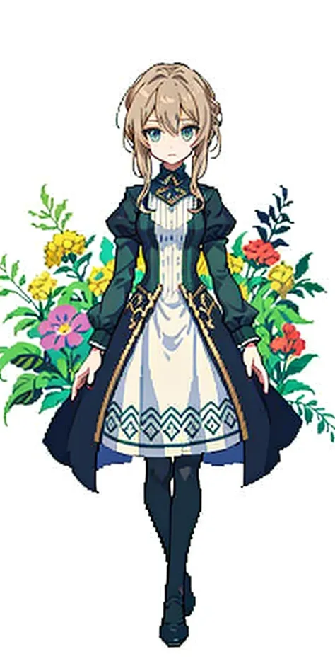 masterpiece, top quality, best quality), pixel,pixel art, 1 girl, violet evergarden, fullbody,