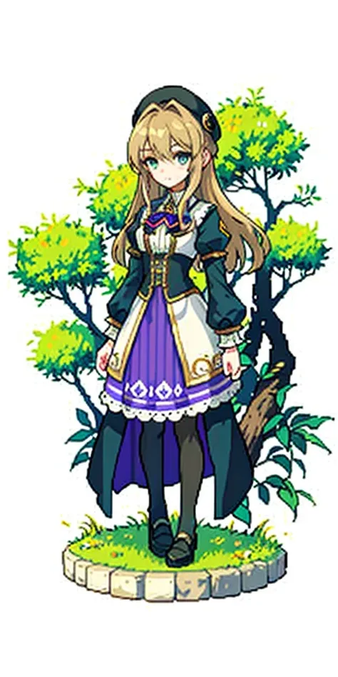 masterpiece, top quality, best quality), pixel,pixel art, 1 girl, violet evergarden, fullbody,