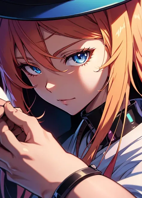 Close up of a person wearing a hat holding hands, Detailed Anime Artwork, detailed Digital Anime Art, clean Detailed Anime Art, Detailed Anime Art, Detailed image of anime girl, Detailed Anime Character Art, Anime style artwork, Anime style digital art, Di...