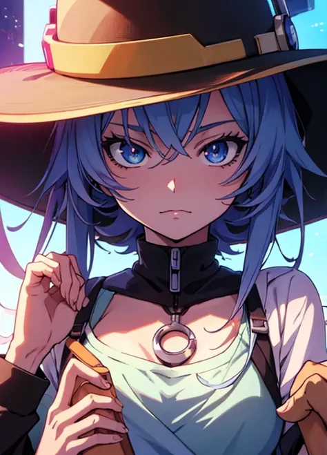 Close up of a person wearing a hat holding hands, Detailed Anime Artwork, detailed Digital Anime Art, clean Detailed Anime Art, Detailed Anime Art, Detailed image of anime girl, Detailed Anime Character Art, Anime style artwork, Anime style digital art, Di...