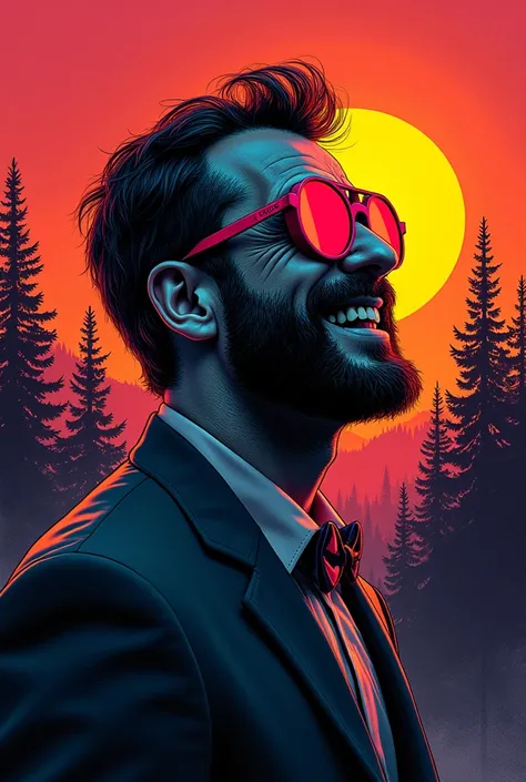 ubtle subdued flourishes of warm neon color, The gangster boss gave a roaring smile, Fierce expression, Sun protection mask UV rays pass through the face, Through goggles，Smiling proudly, Thermal Iris Effect, Solar flare reflection, Arrogant, make sure, Co...