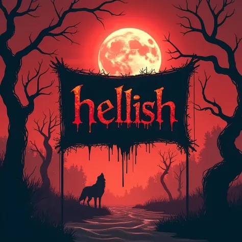 banner written with the word HELLISH with halloween theme