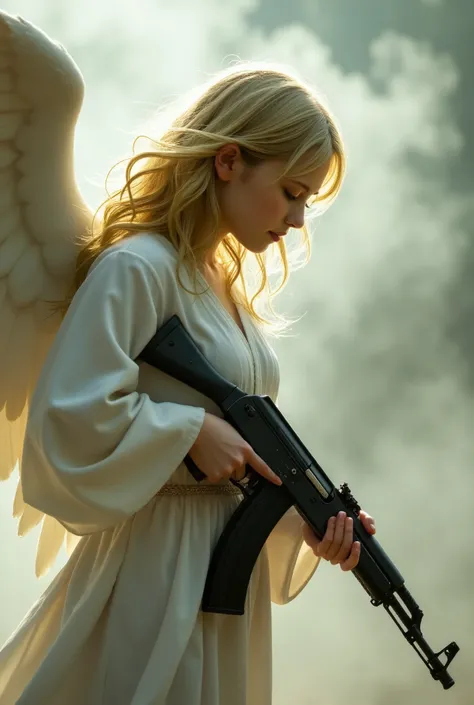 Angel holding an AK47. Side profile