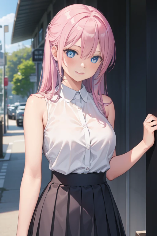 miyakoshikimori,
miyako shikimori, long hair, blue eyes, hair between eyes, pink hair,
BREAK  white shirt,sleeveless shirt,button shirt,pleated skirt,black skirt, cheerleader, mostrando seu corpo inteiro bem sensual,
BREAK looking at viewer,smile,blush,
BR...