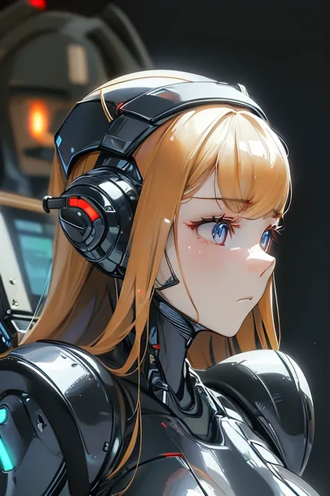 (masterpiece),(Best quality),(Very detailed),(Best illustration),(The best shadow),(Its absurd),(Detailed background),(So beautiful), 16k, 8k, 4K,(The best shadow),Robotization,female ,big breasts,Robot Joint ,Metal skin,Black robot suit,Long hair,Black su...